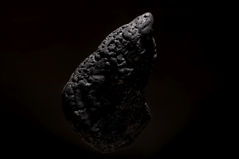 a piece of black rock on a black background