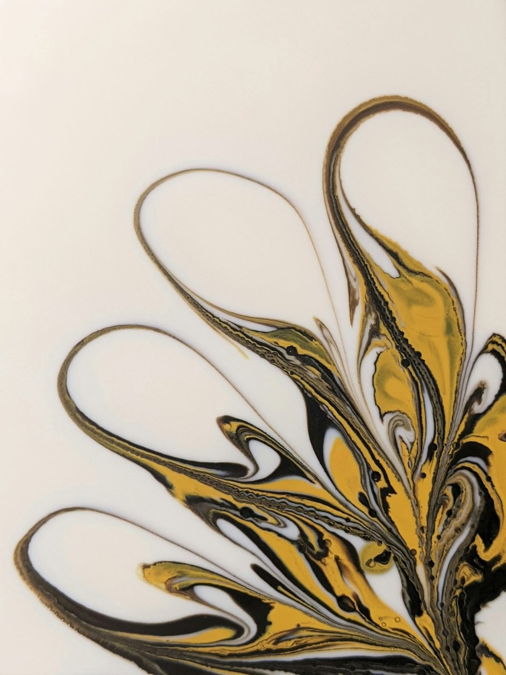 a painting of a yellow and black flower