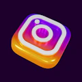 A sleek Instagram icon styled with deep purple and gold highlights against black.