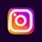 A colorful and glossy 3D representation of a familiar social media logo with a square shape featuring rounded edges and a stylized camera icon in the center. The logo has gradients of pink, purple, and orange with a shiny, reflective surface.