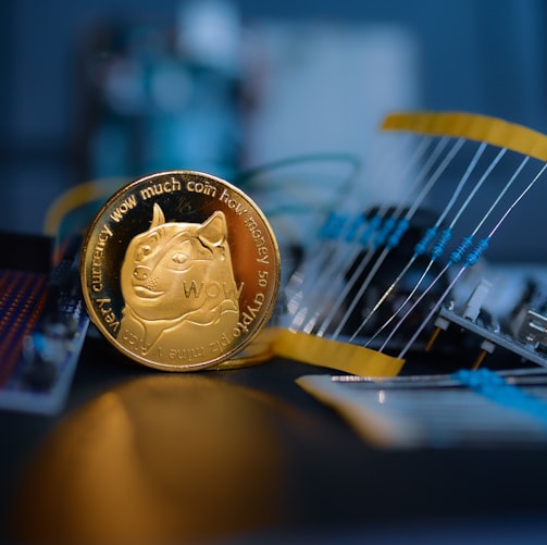 a close up of a coin on a table