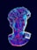 A digital artwork featuring a classical sculpture bust, vividly rendered in iridescent colors. The surface of the sculpture exhibits a blend of neon blues, purples, and pinks, giving it a surreal and modern look against a dark background.