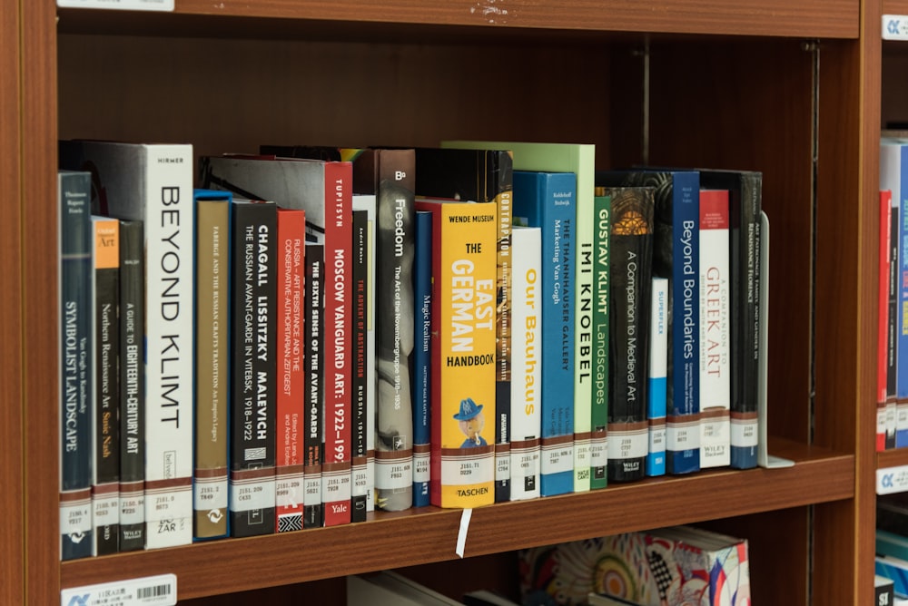 a book shelf filled with lots of books