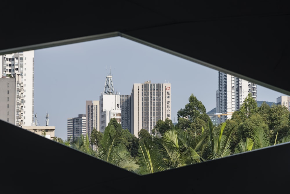 a view of a city through a window