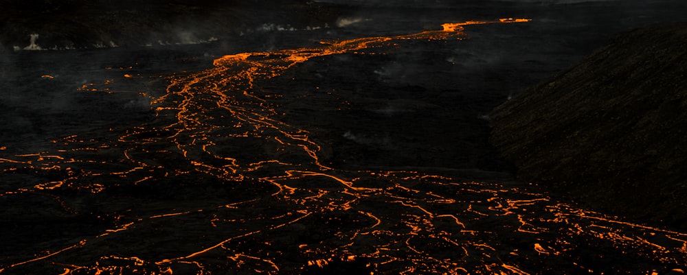 a lava flow in the middle of a mountain