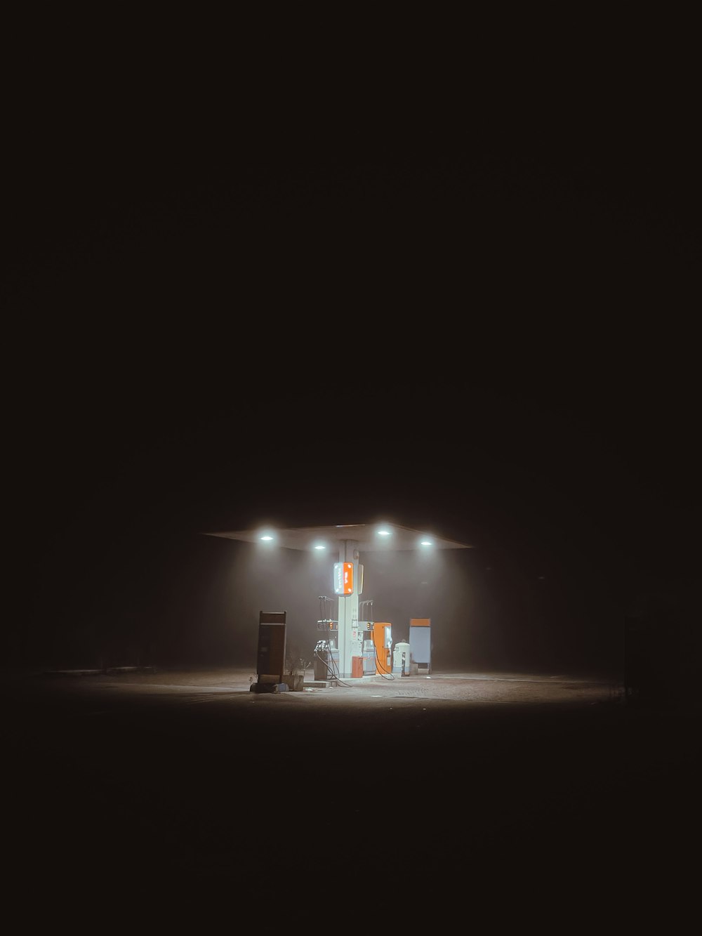 a gas station in the middle of the night