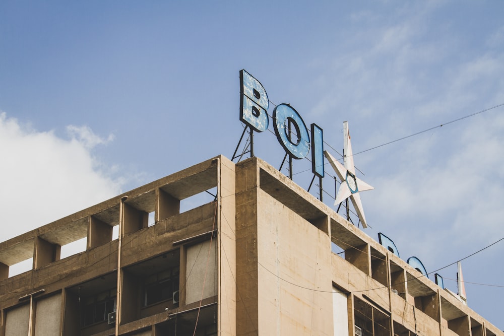 a building with a sign on top of it