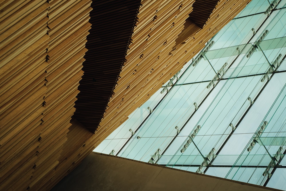 a close up of a building with a sky background