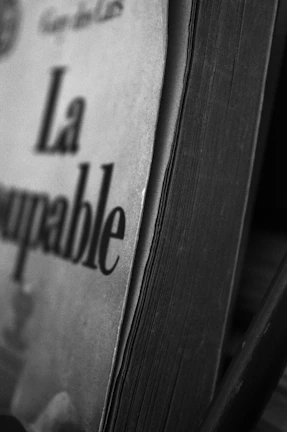 A close-up of an old, leather-bound book with elegant typography on a dark background.