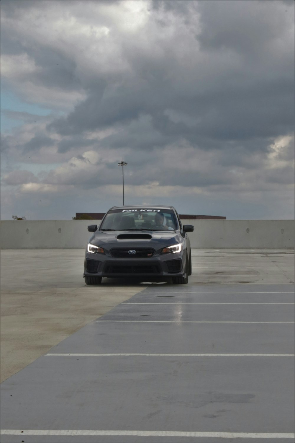 a car is parked in a parking lot