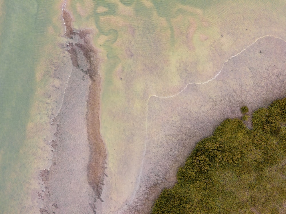 an aerial view of a body of water