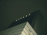 A tall, modern building with vertical lines stretches upwards into a dark, overcast sky. The name 'RIPLEY' is illuminated at the top of the structure, suggesting a commercial or business function.
