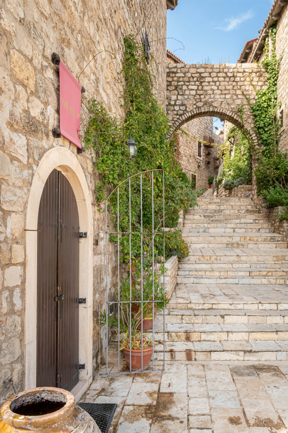 a set of stone steps leading to a doorway