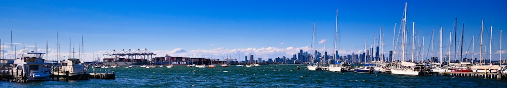 a harbor filled with lots of boats next to a city