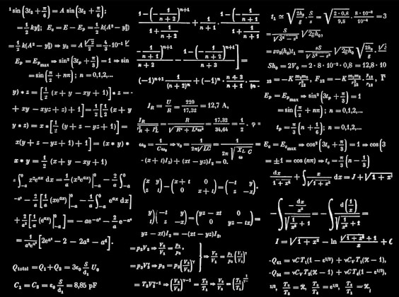 a black and white photo of a number of calculations