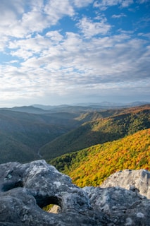 a scenic view of a valley in the mountains
