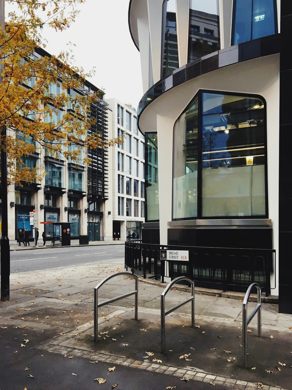 a modern building with a curved glass window