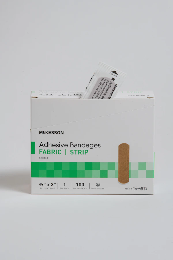 Box of adhesive bandages for home first aid kits
