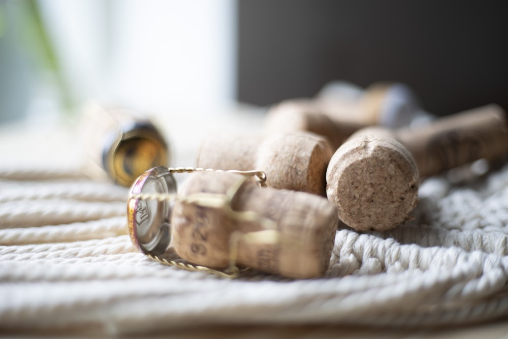 a bunch of wine corks sitting on top of a table