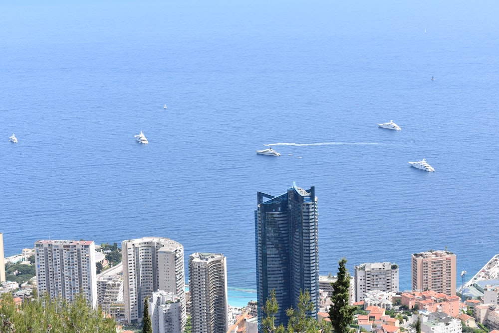 a view of a city with boats in the water