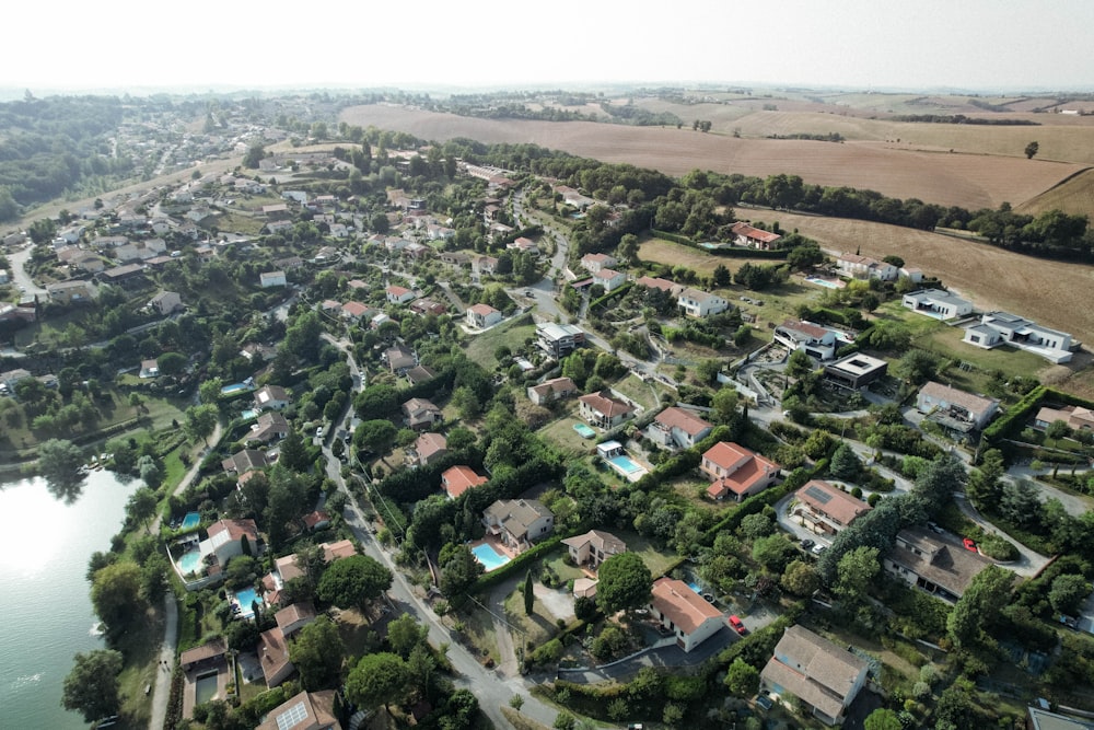 a bird's eye view of a small town