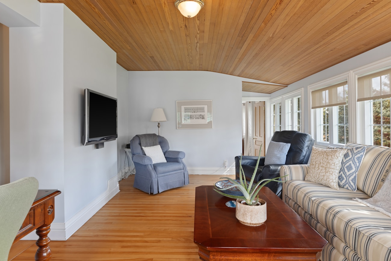 Modern living room interior with professional real estate photography lighting