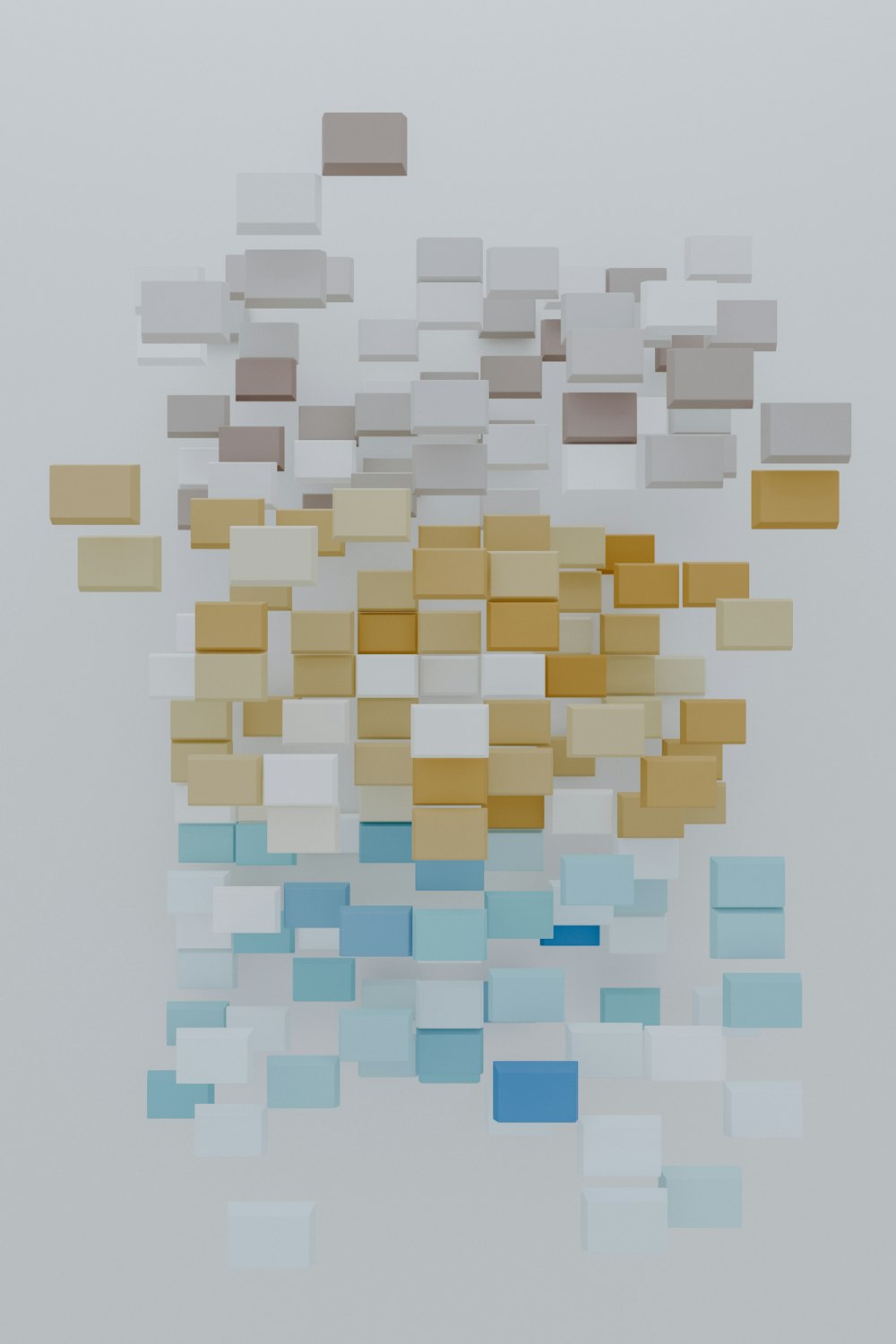 ein abstraktes Gemälde aus Quadraten und Rechtecken auf weißem Hintergrund