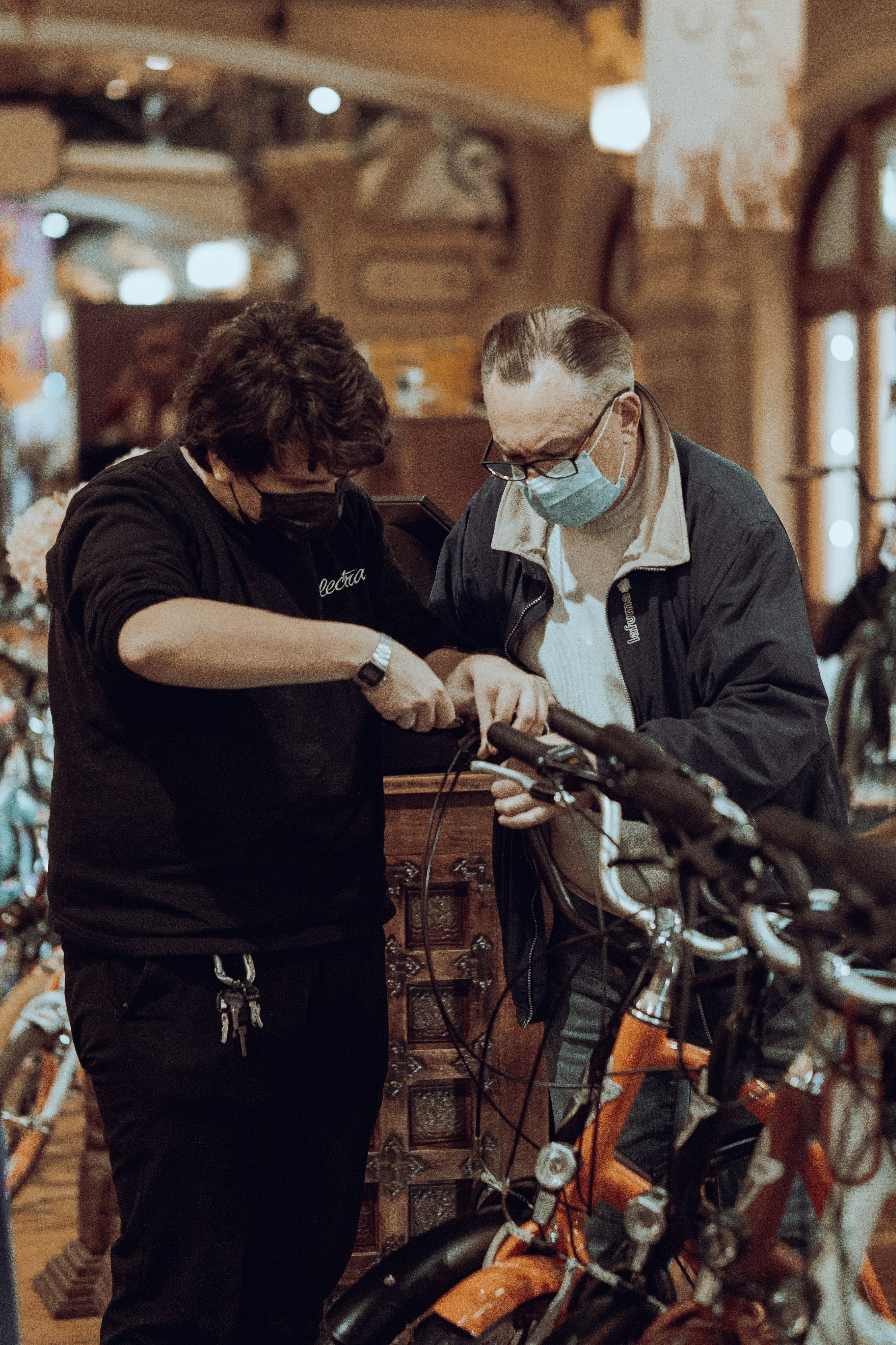 Customers picking up rental bikes at Almora Bike Rental