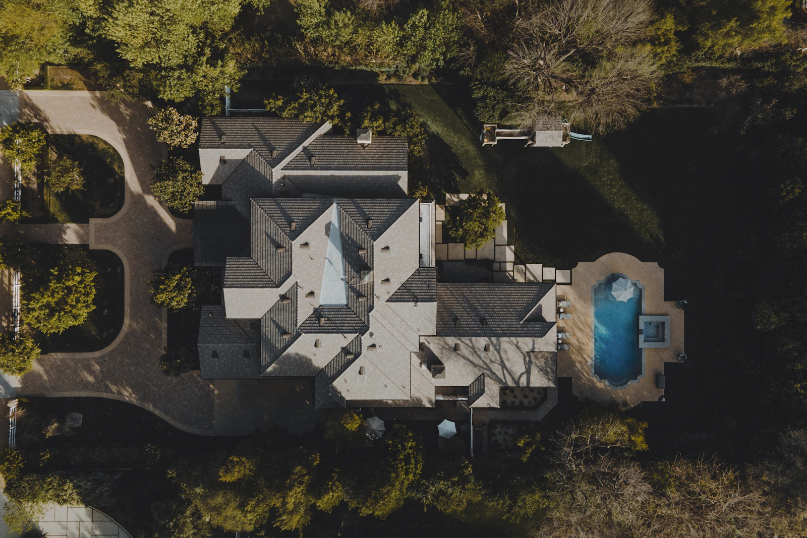 Aerial view of a large estate property