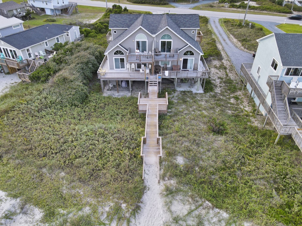 an aerial view of a beach front home