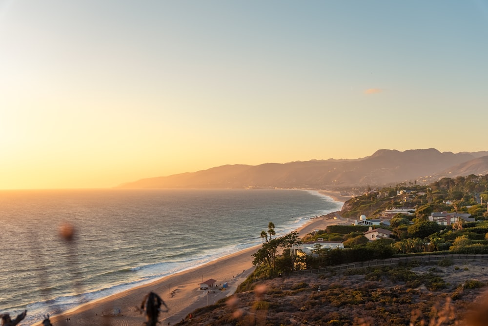 a view of a beach and a city from a hill