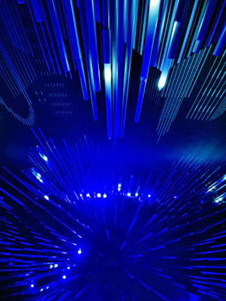 Animated project showcase on a high-tech screen with parallax effects.