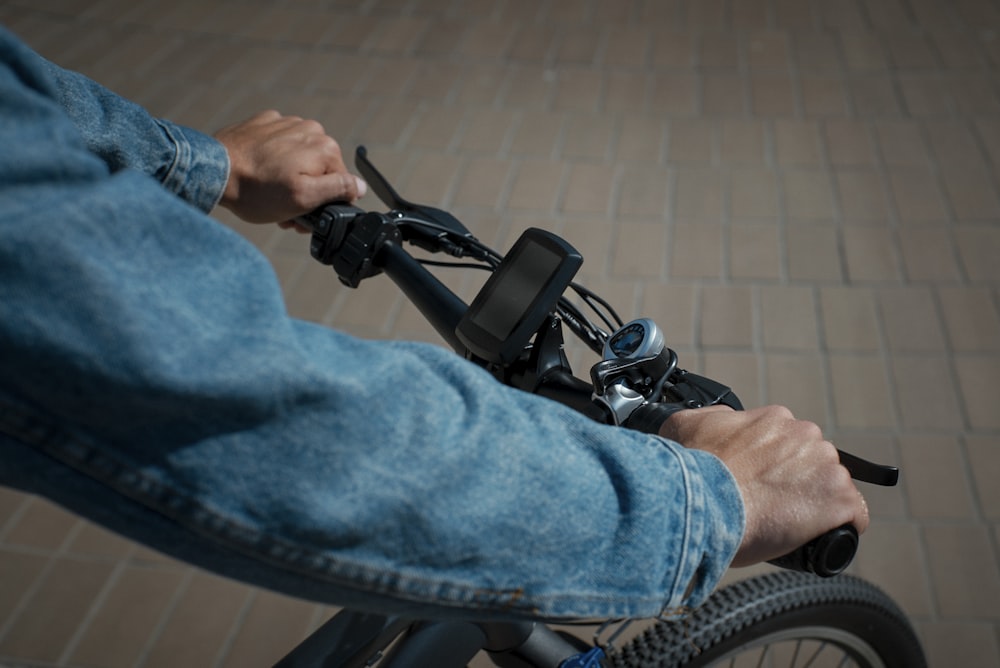 a close up of a person riding a bike