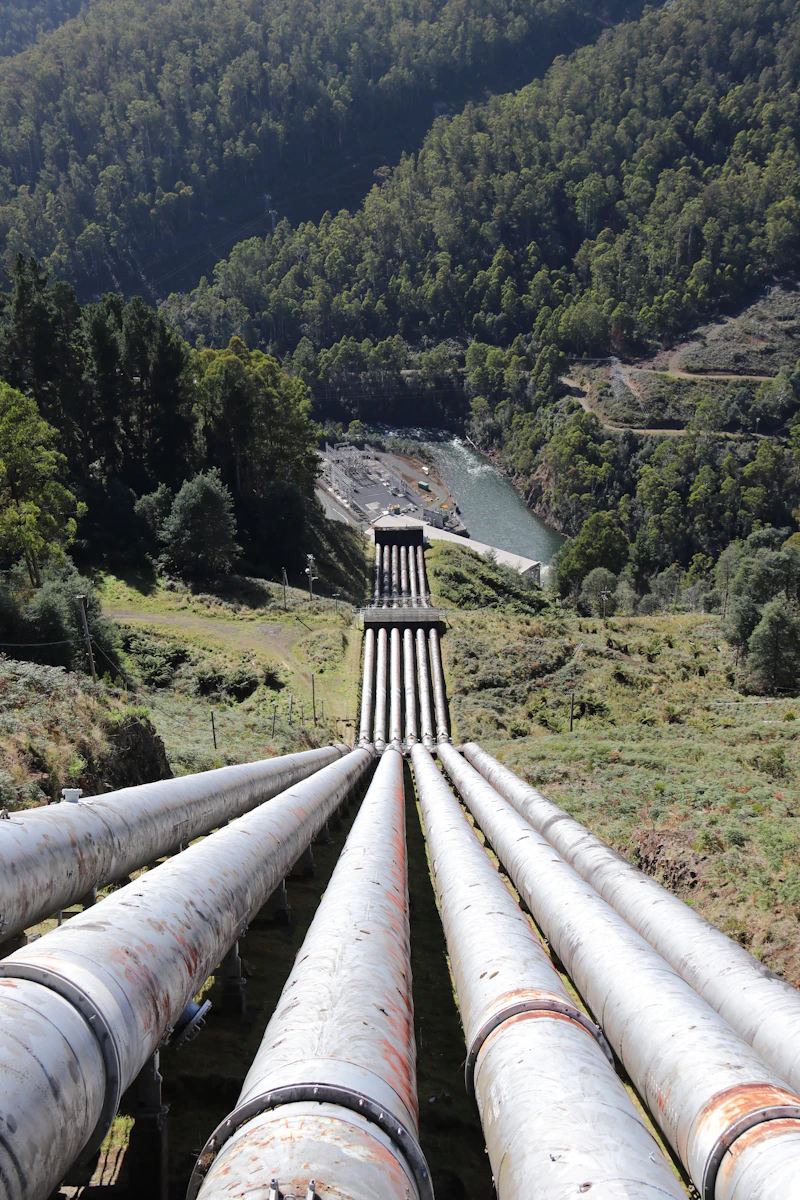 Industrial pipelines running through a plant