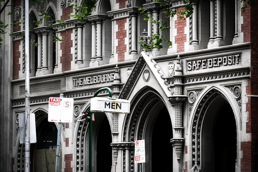 an old building with a sign on the front of it