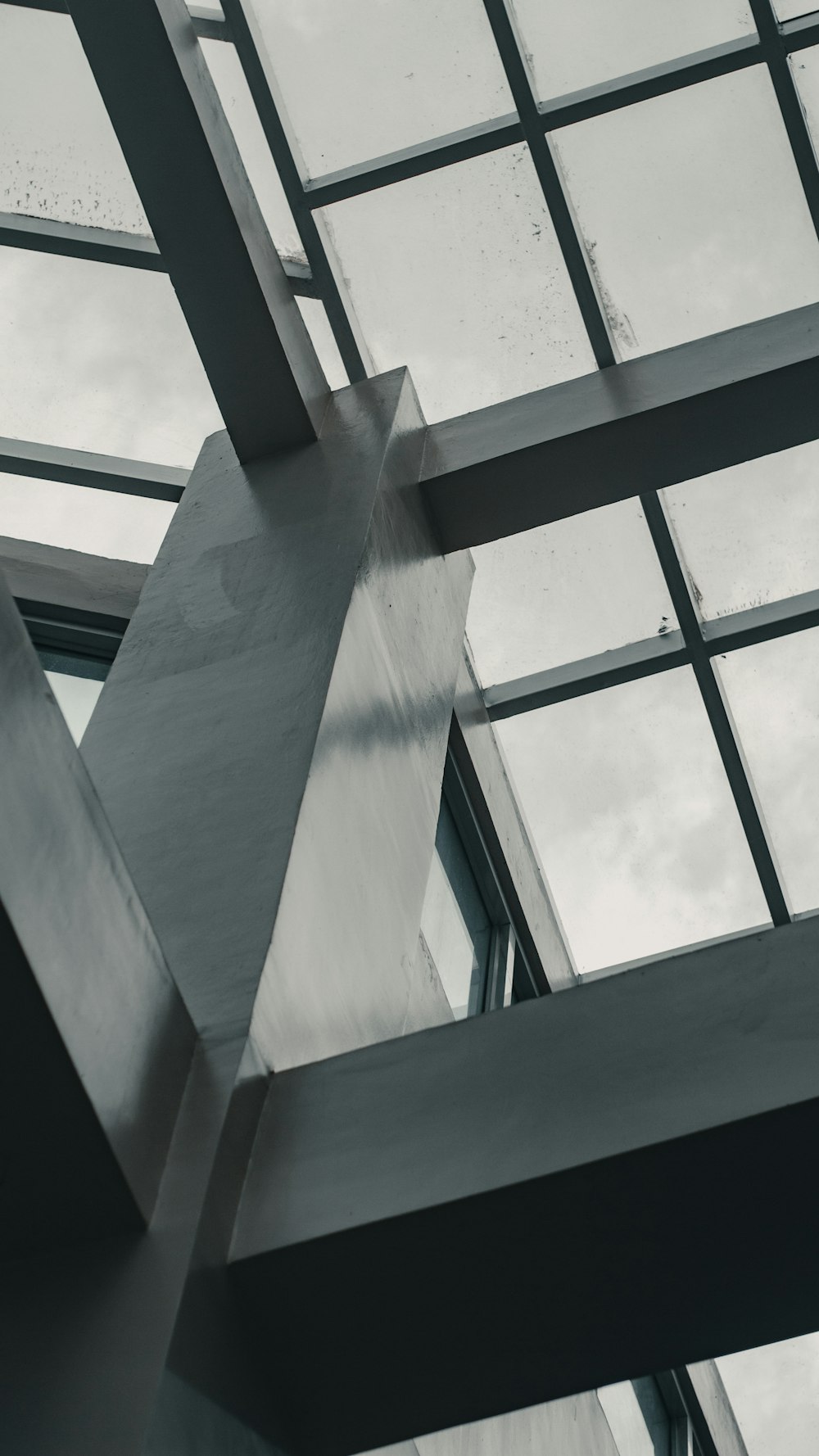 Una foto en blanco y negro de un techo de cristal