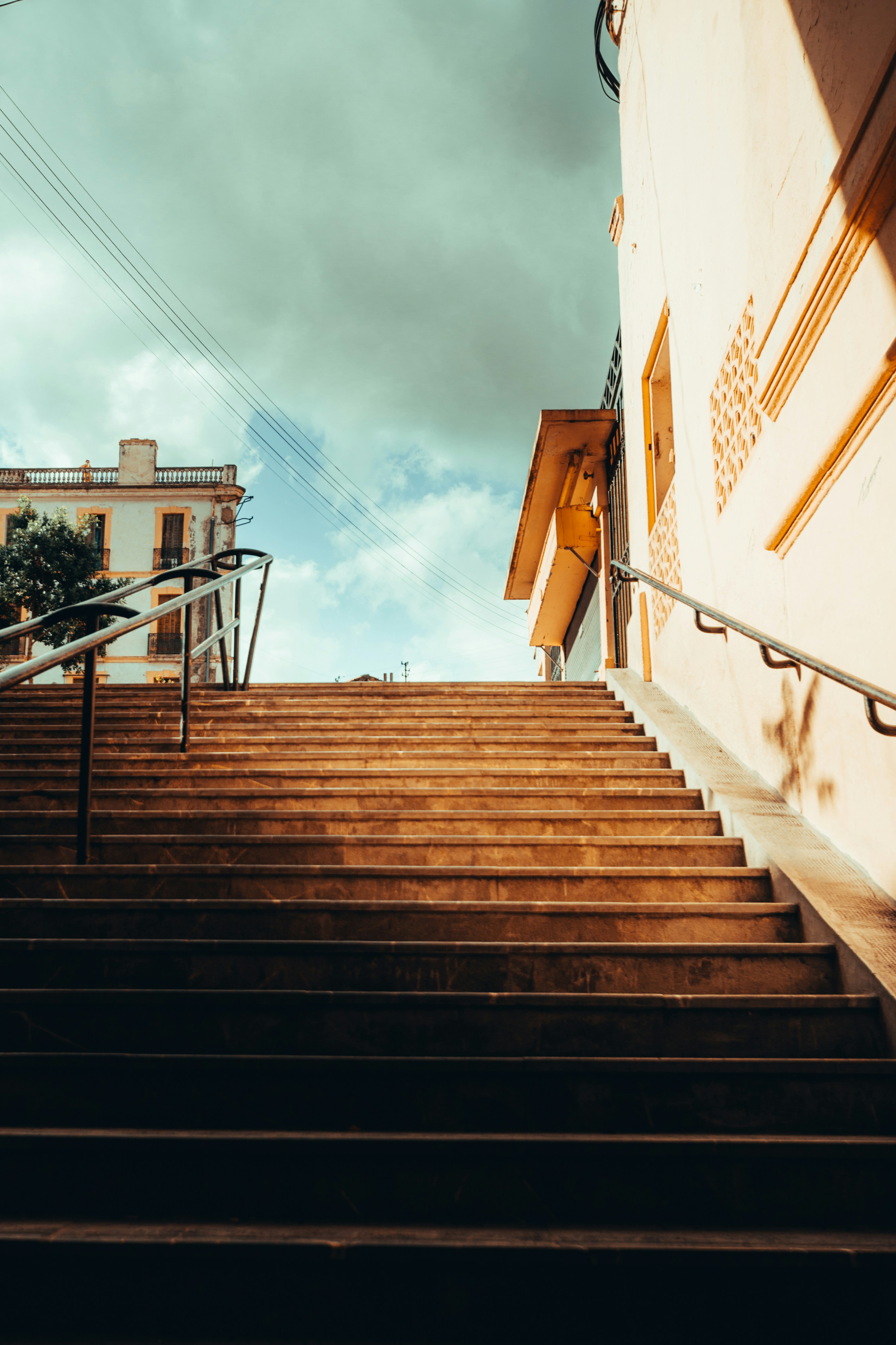 a set of stairs leading up to a building