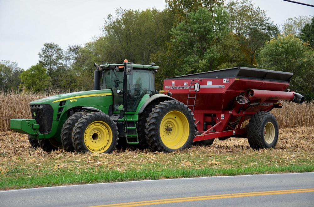 a tractor and a trailer in a field