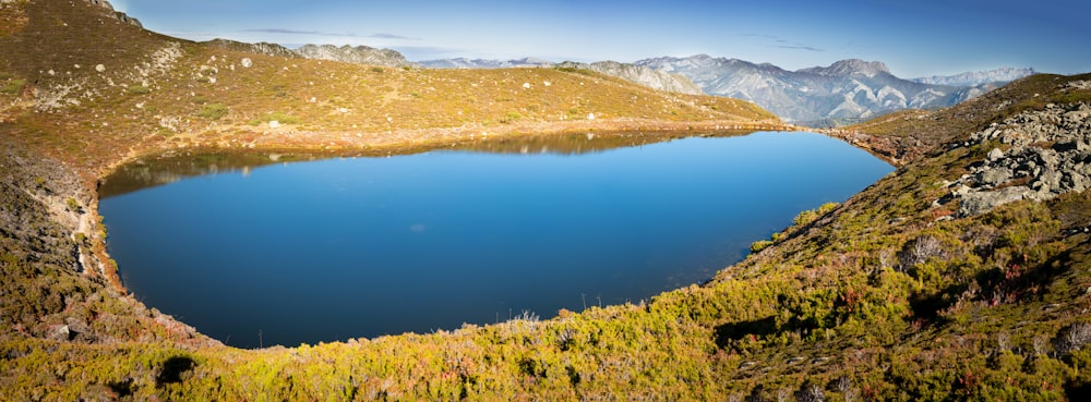 a large blue lake surrounded by mountains