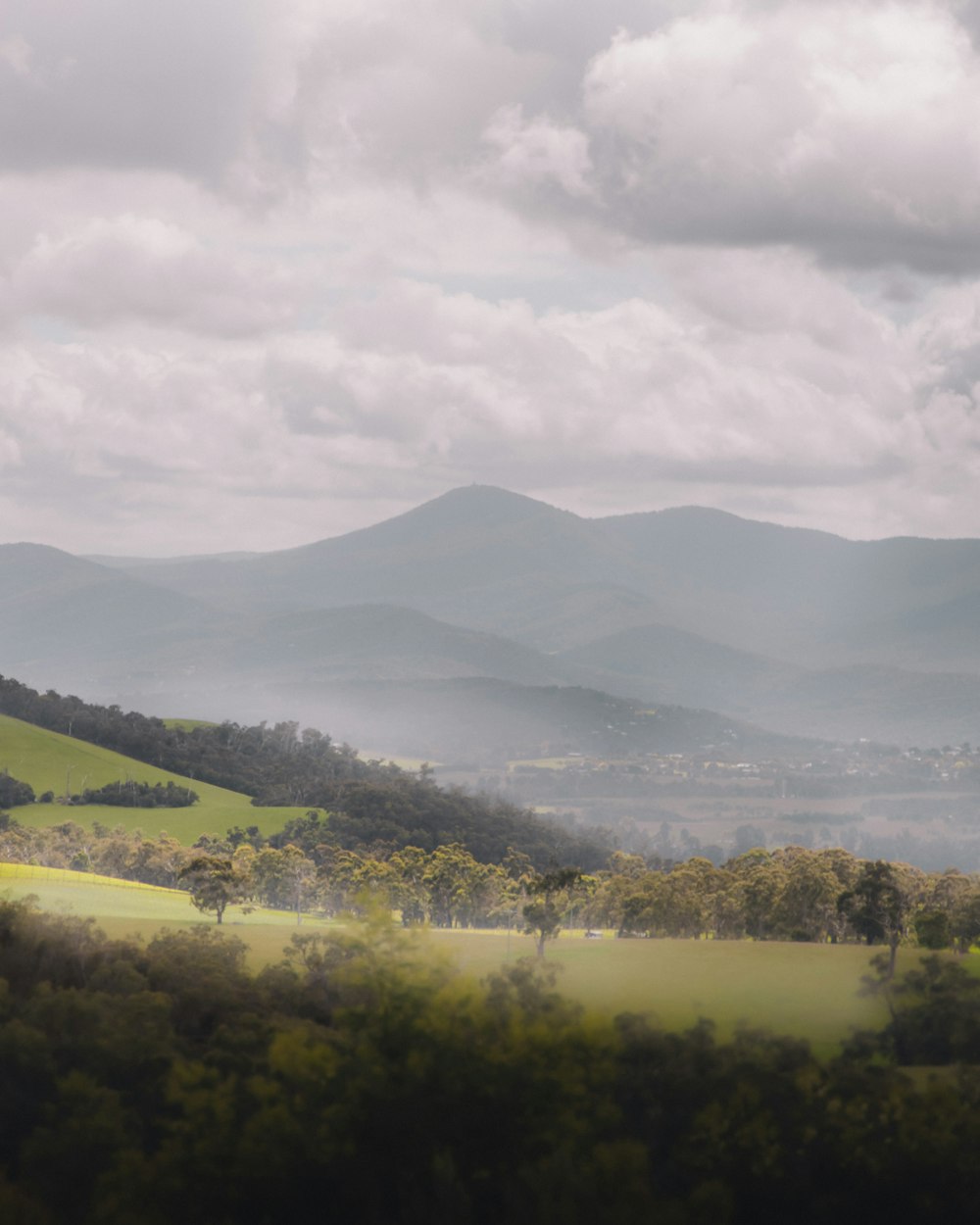 une vue panoramique d’une vallée avec des montagnes en arrière-plan