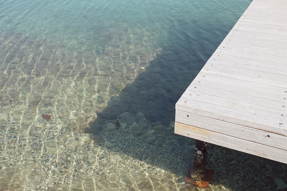 a wooden dock sitting next to a body of water