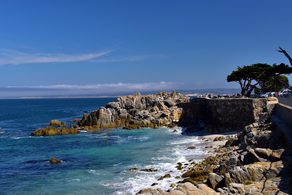 Una vista dell'oceano da una scogliera rocciosa