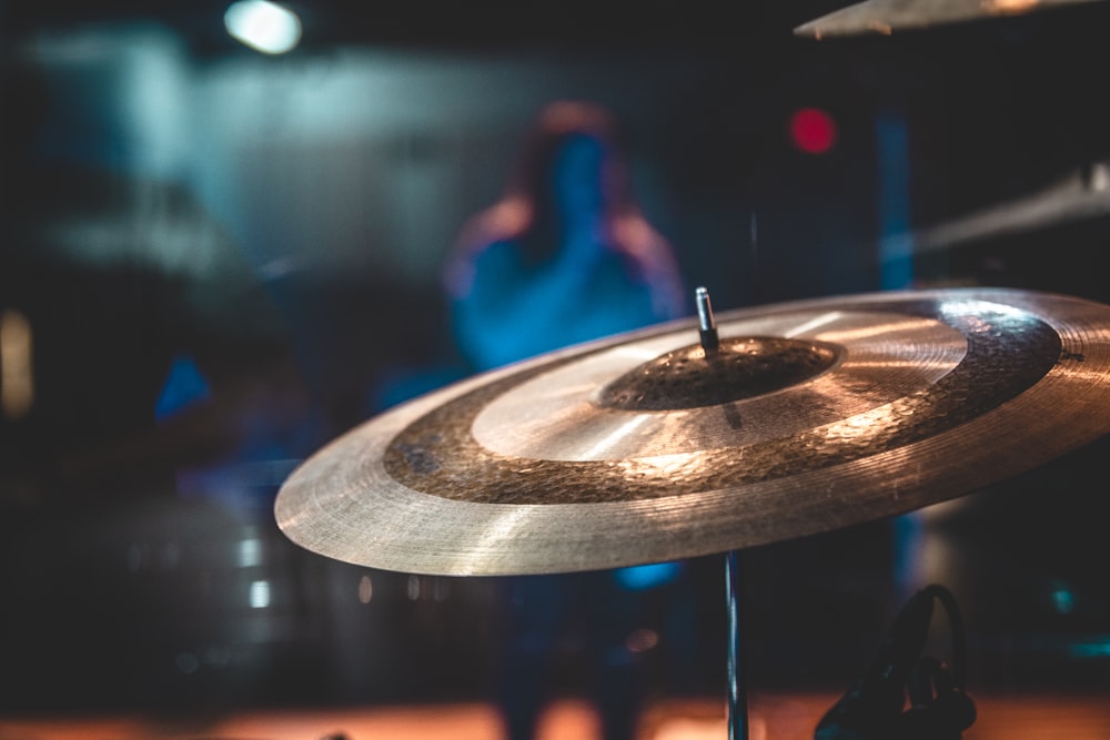 a close up of a cymbal on a stage