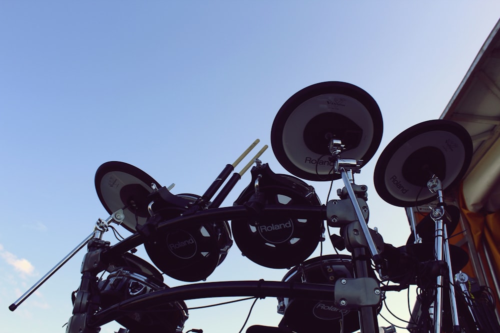 a close up of a set of speakers on top of a vehicle