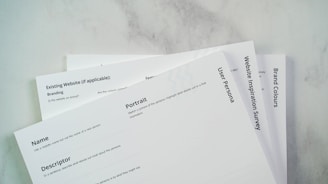 a close up of three papers on a table