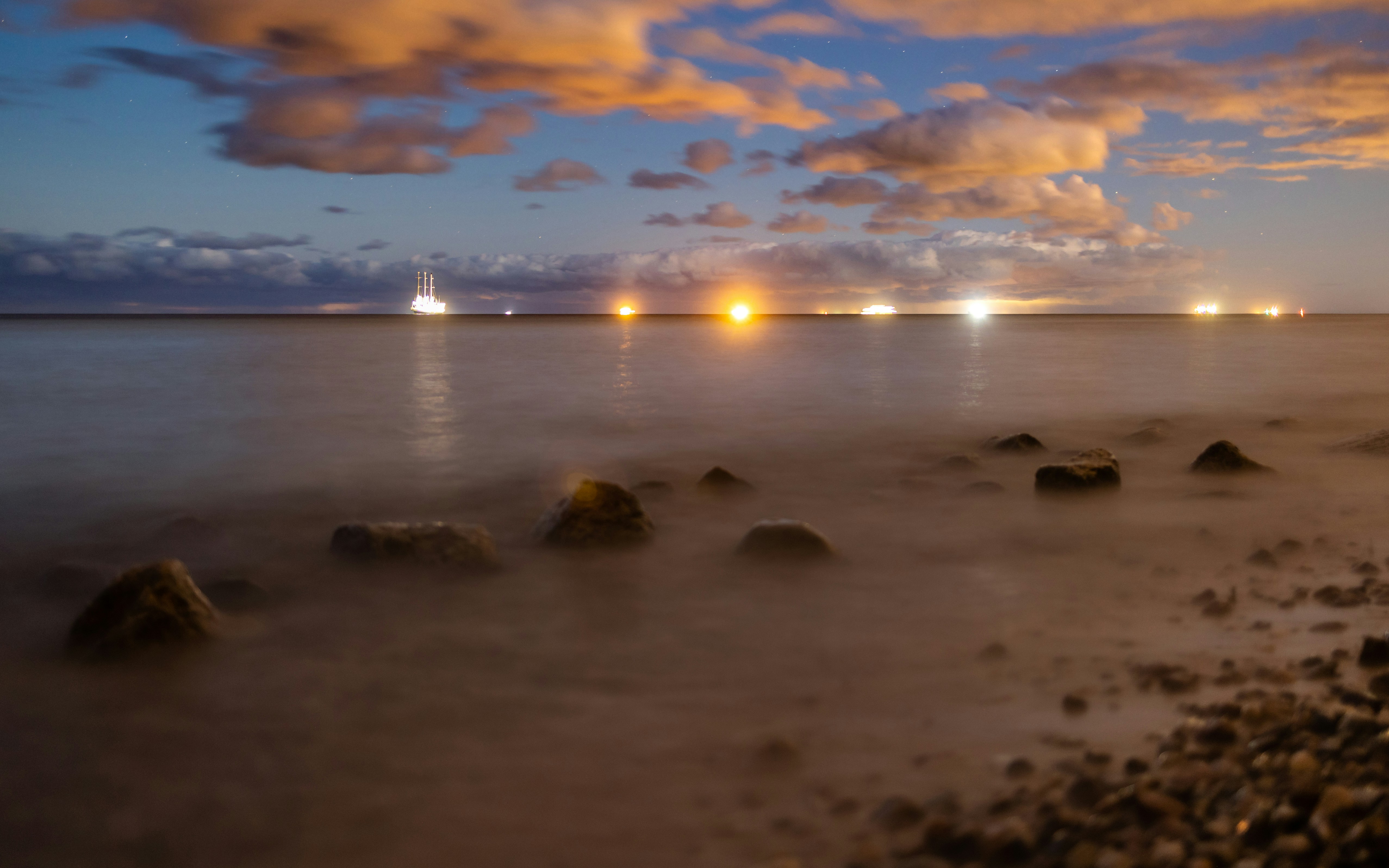 Papeete, French Polynesia (Moorea Island) - Lights on the sea.