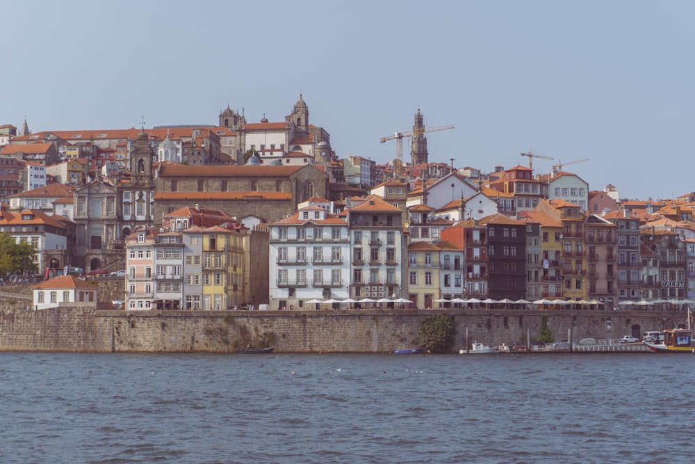 a large body of water with a city in the background