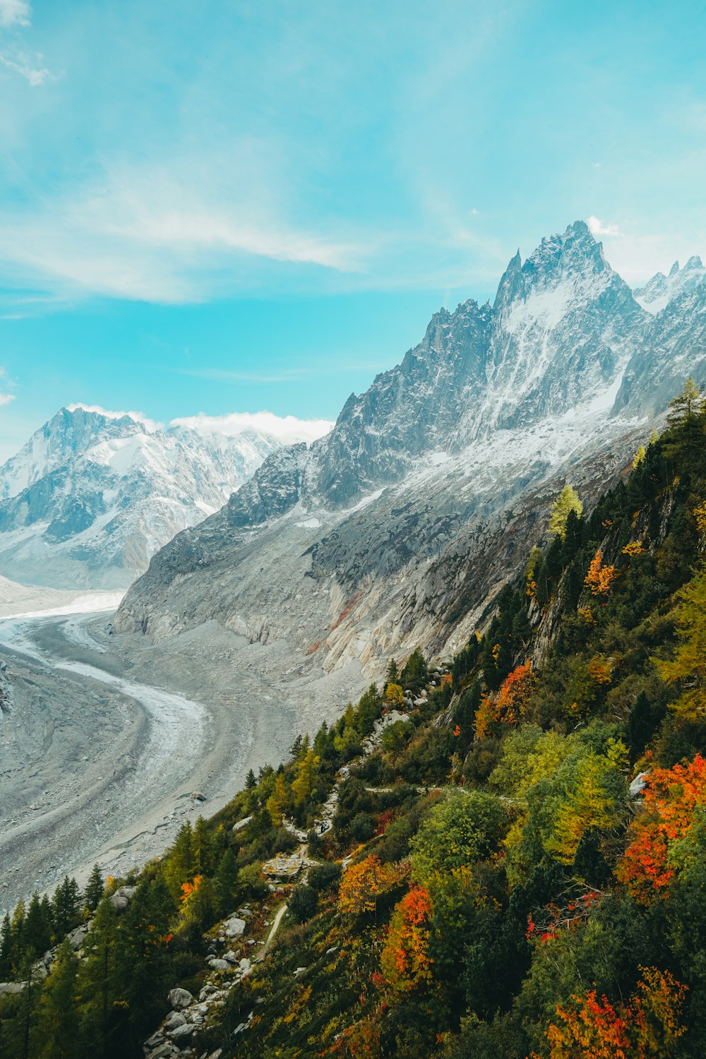 a scenic view of a mountain range with a river running through it