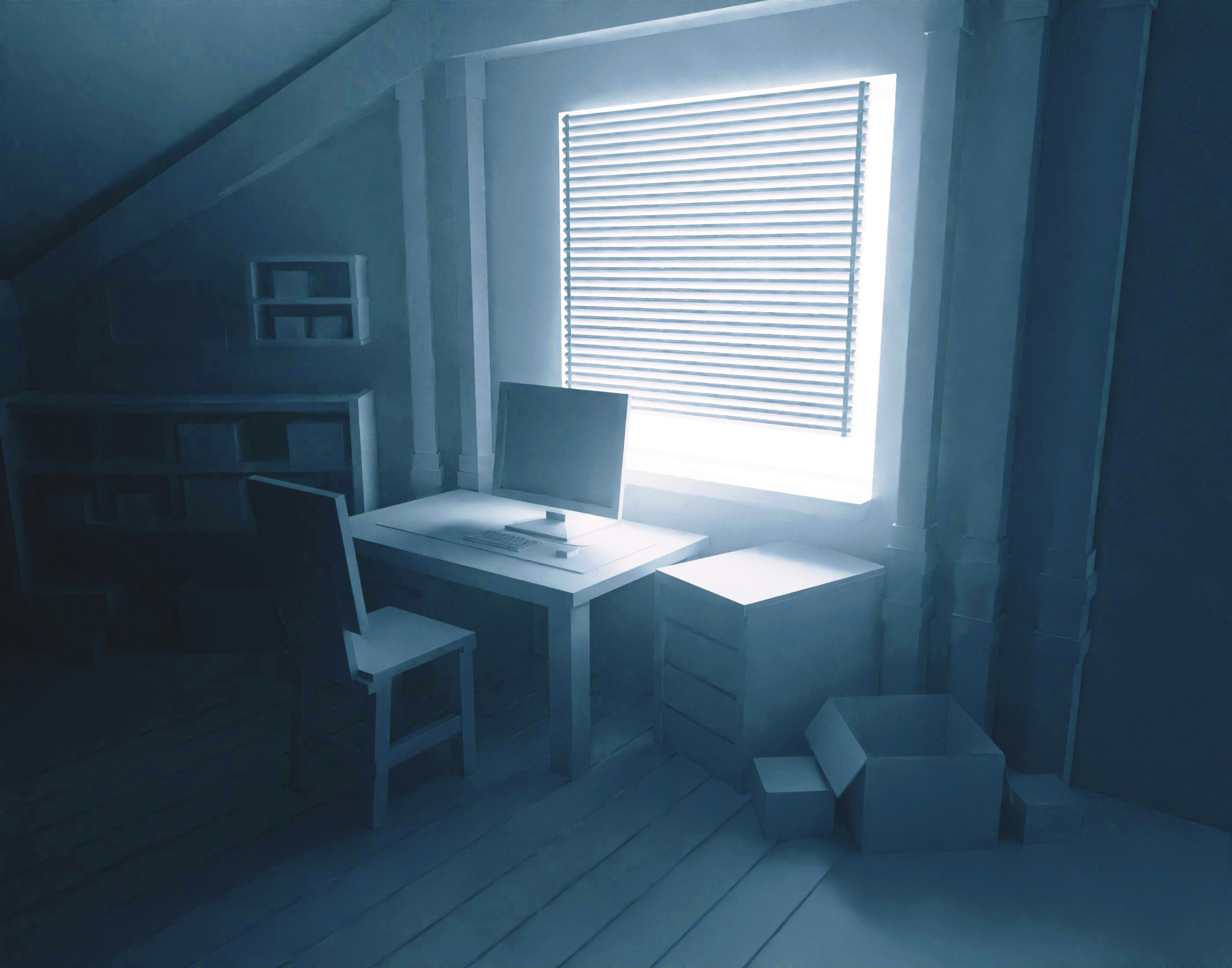 well-lit desk and chair setup underneath a loft bed - bedroom with two floors