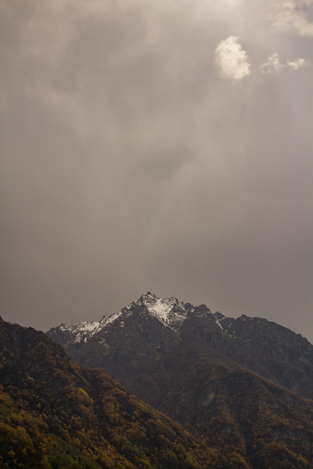 a view of a mountain range with snow on the top